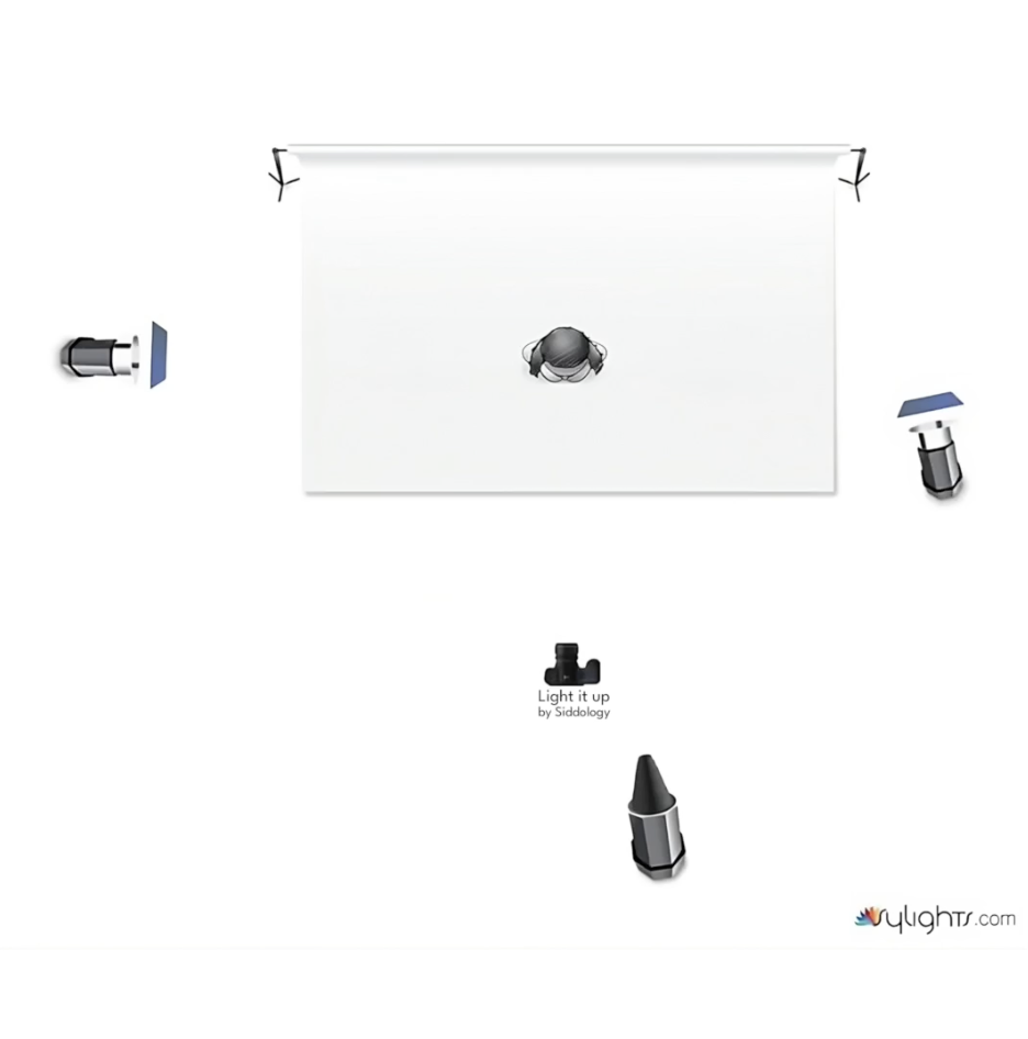 Studio Hard Light with Gelled Background — lighting diagram