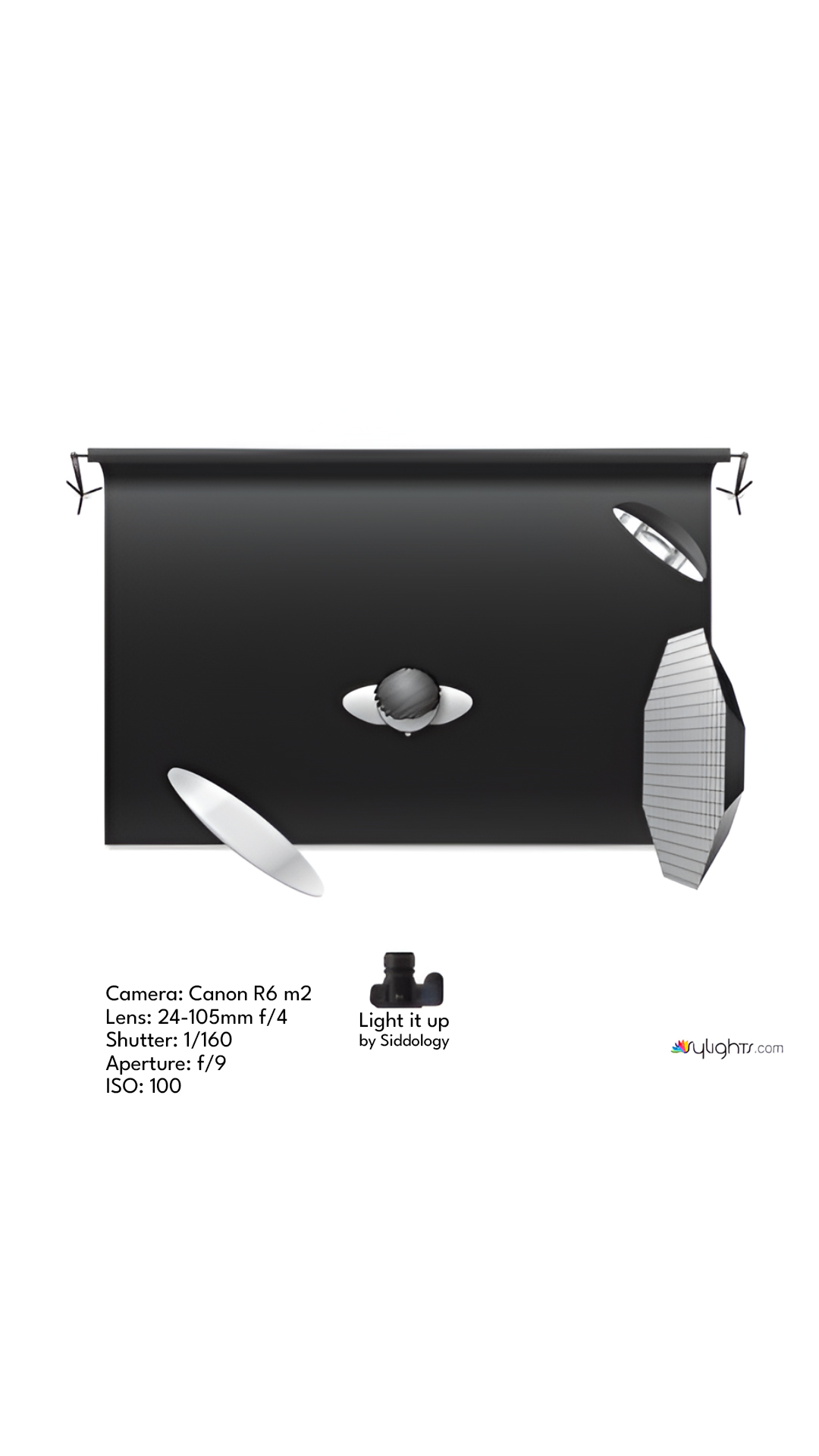 Fashion Portrait with Overhead Key and Rim Light on Red — lighting diagram