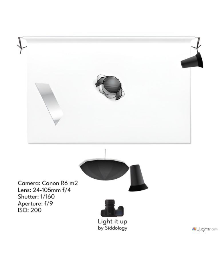 Glamorous Portrait with Optical Snoot and Hair Light — lighting diagram