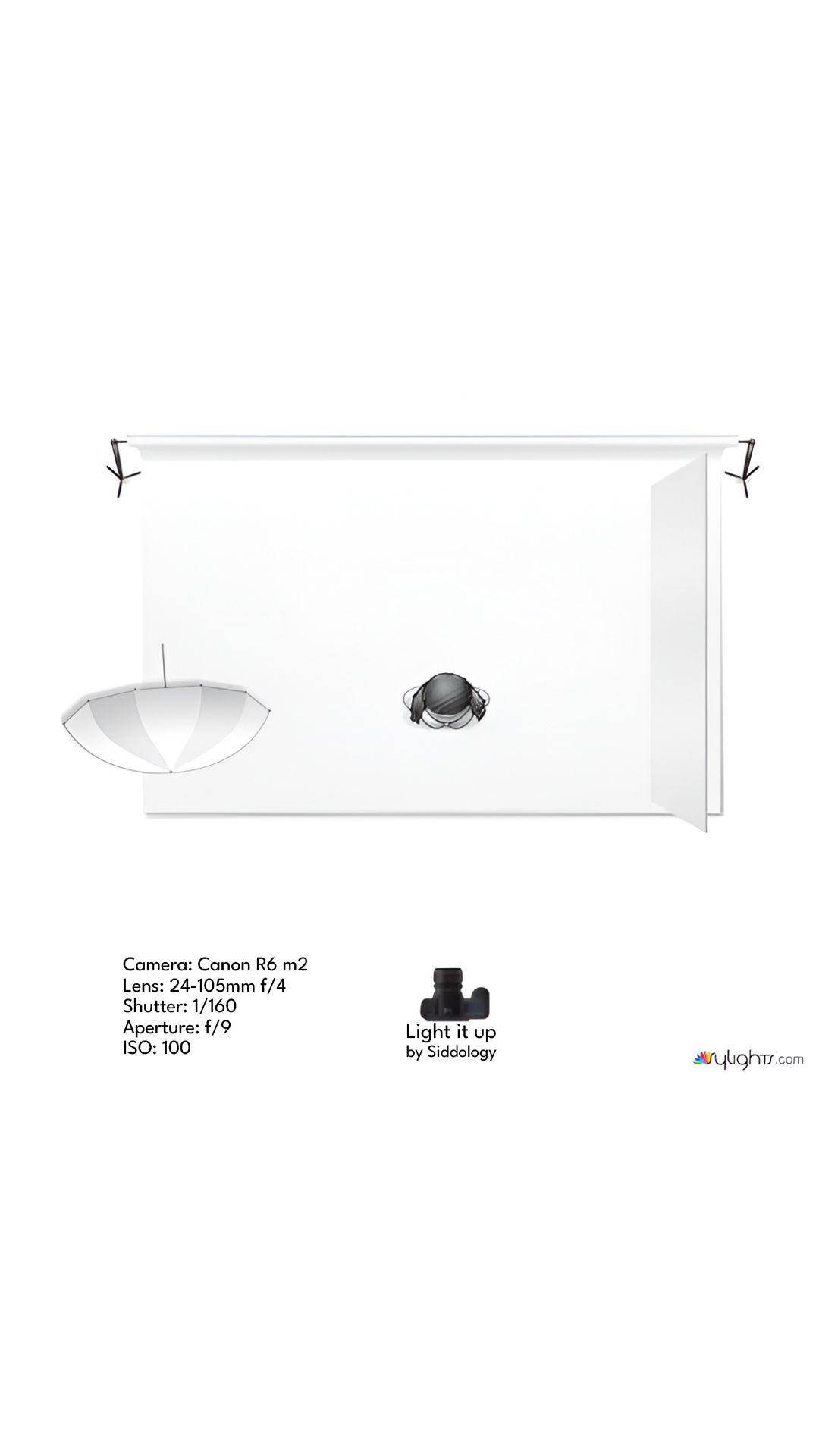 Clean White Studio Lighting with Overhead Softbox — lighting diagram