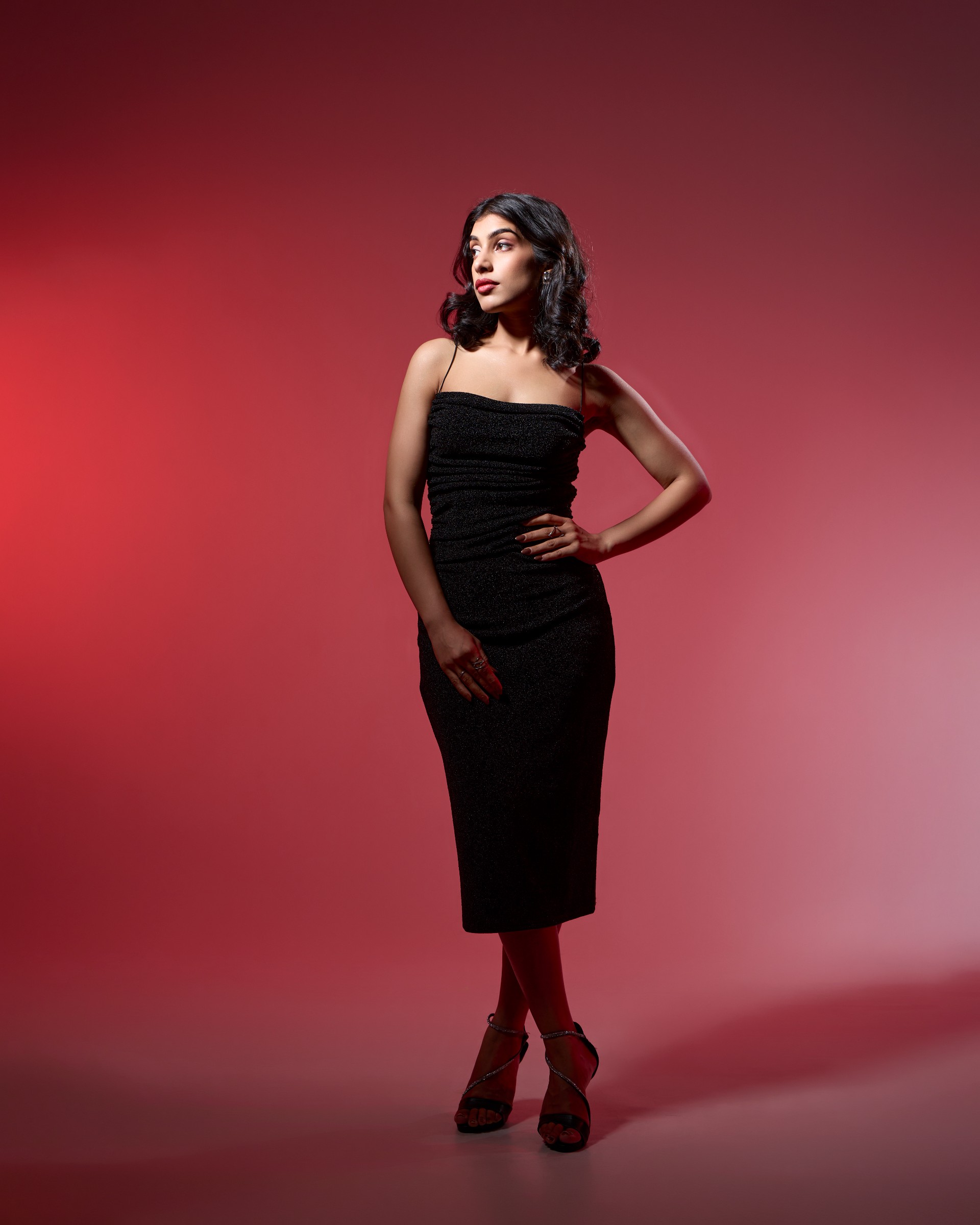 Fashion Portrait with Red Gel Background