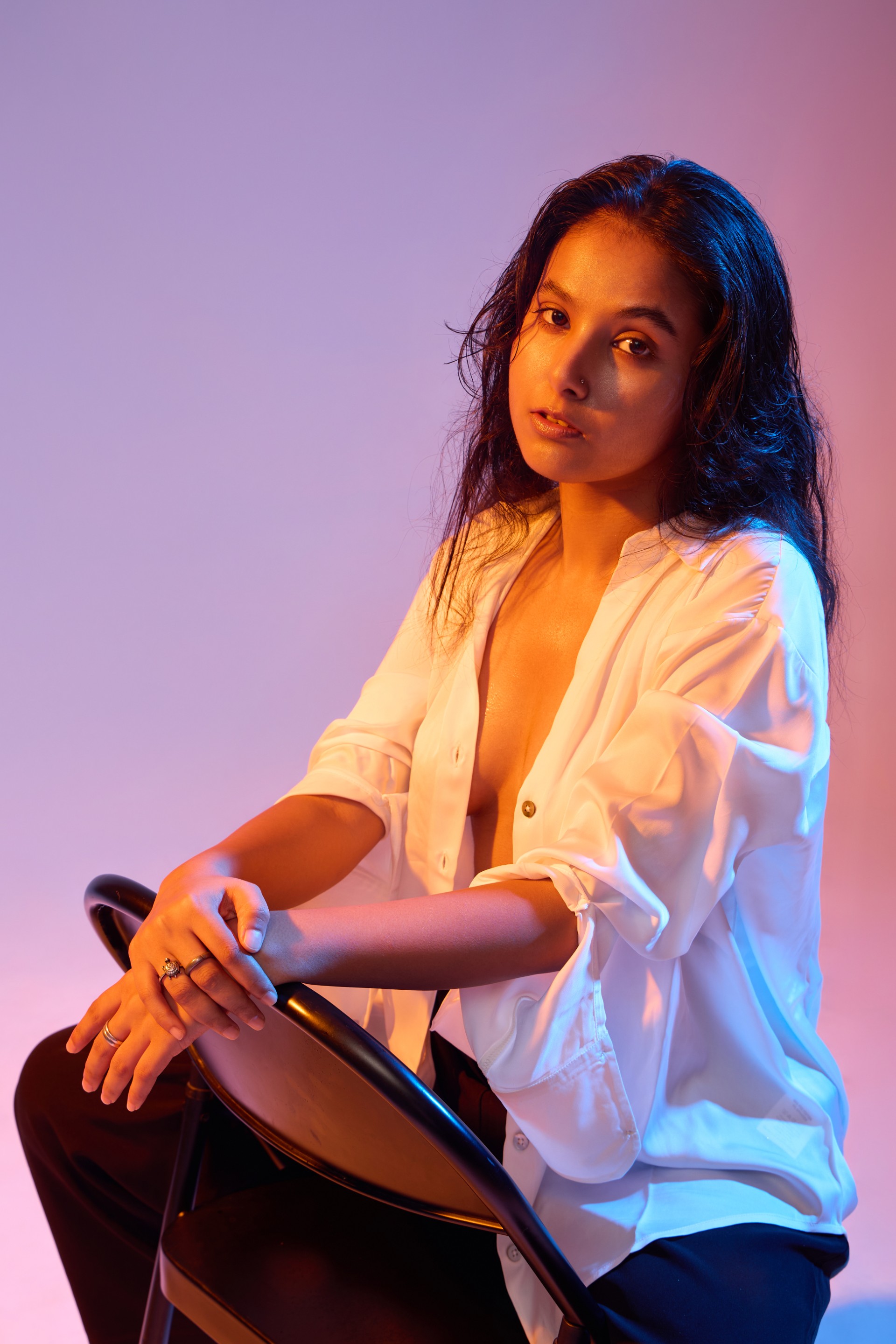 Dramatic Portrait with Orange and Blue Gels