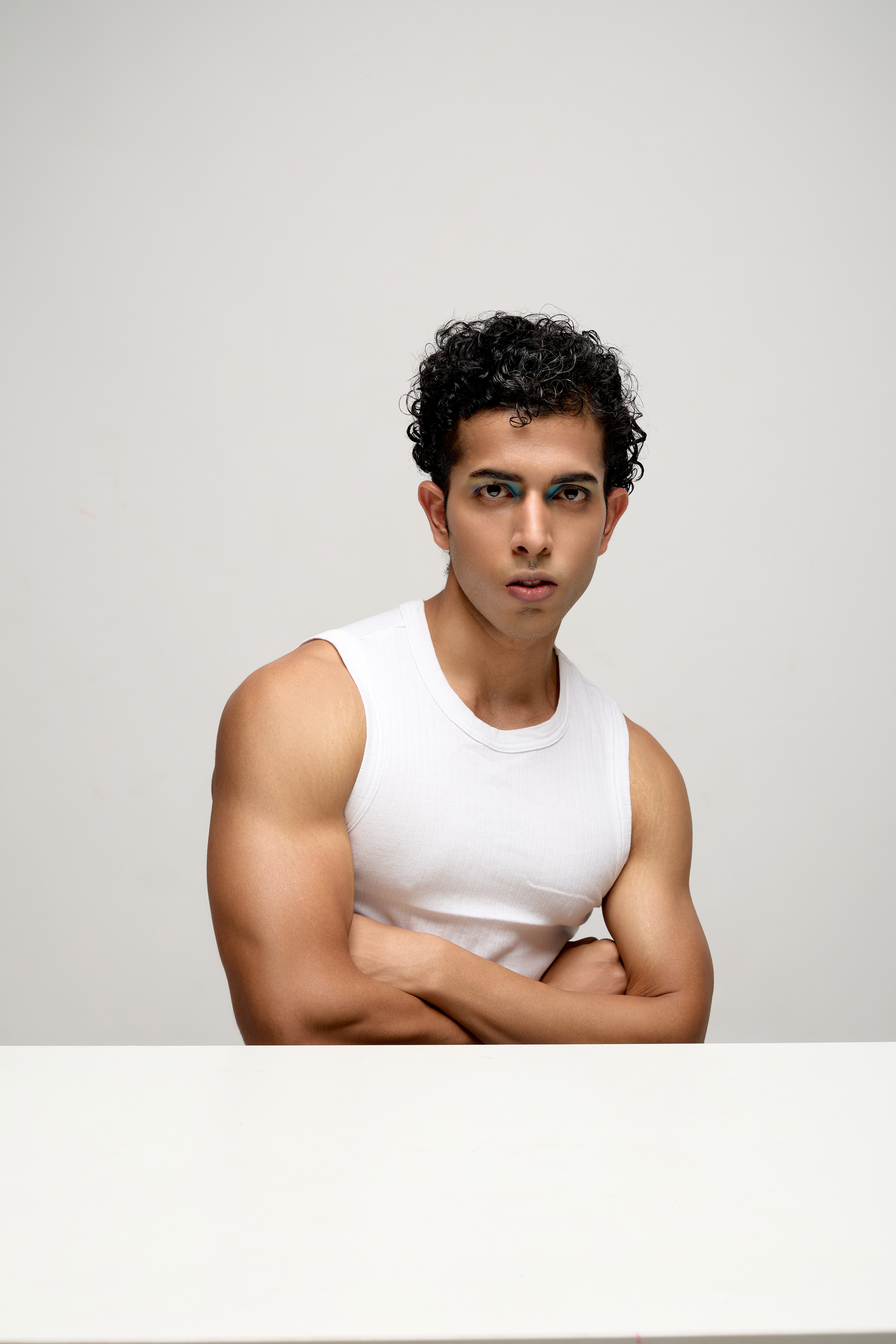 Overhead Softbox Portrait with White Seamless