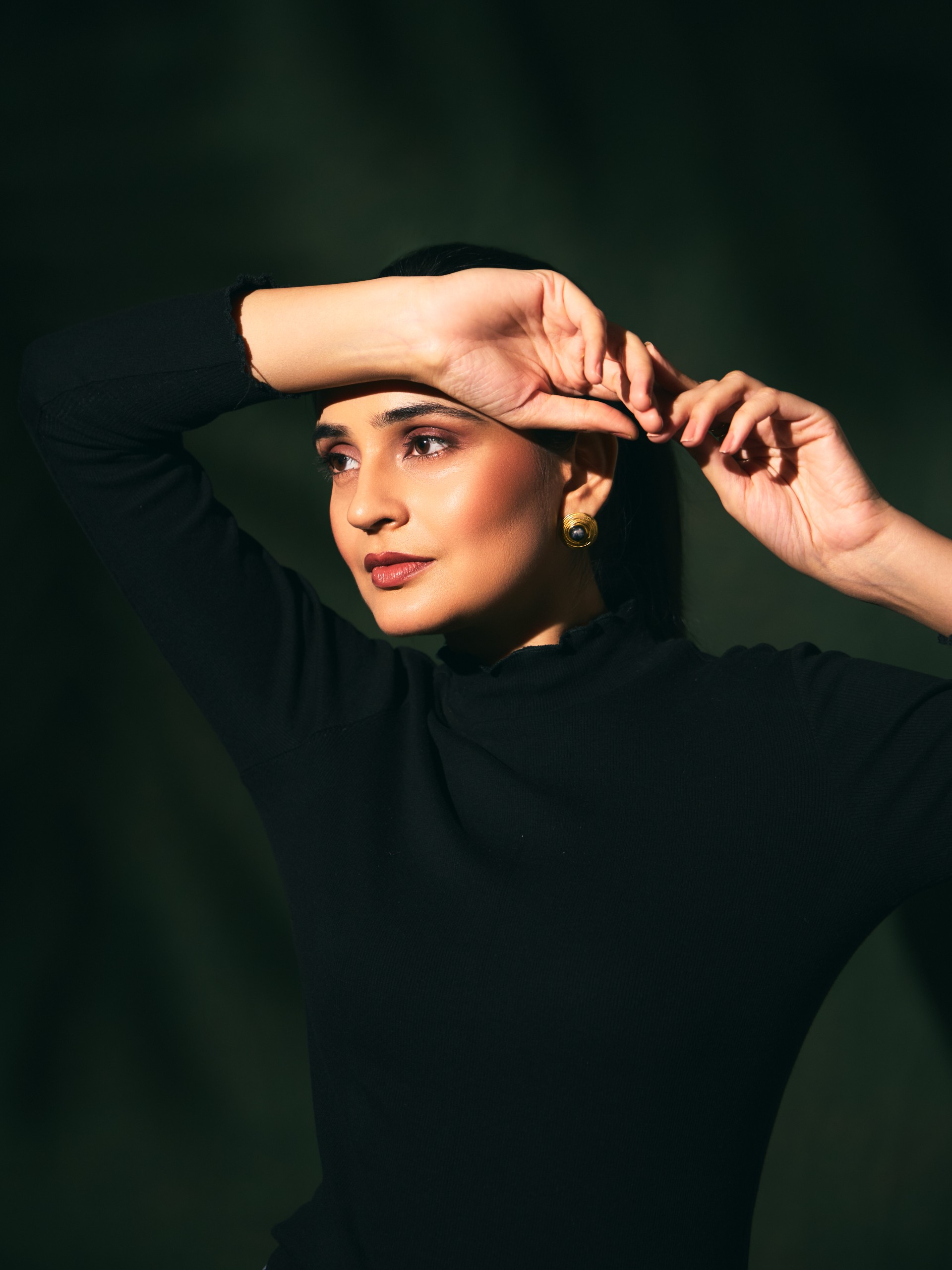 Dramatic Portrait with Projected Leaf Shadows