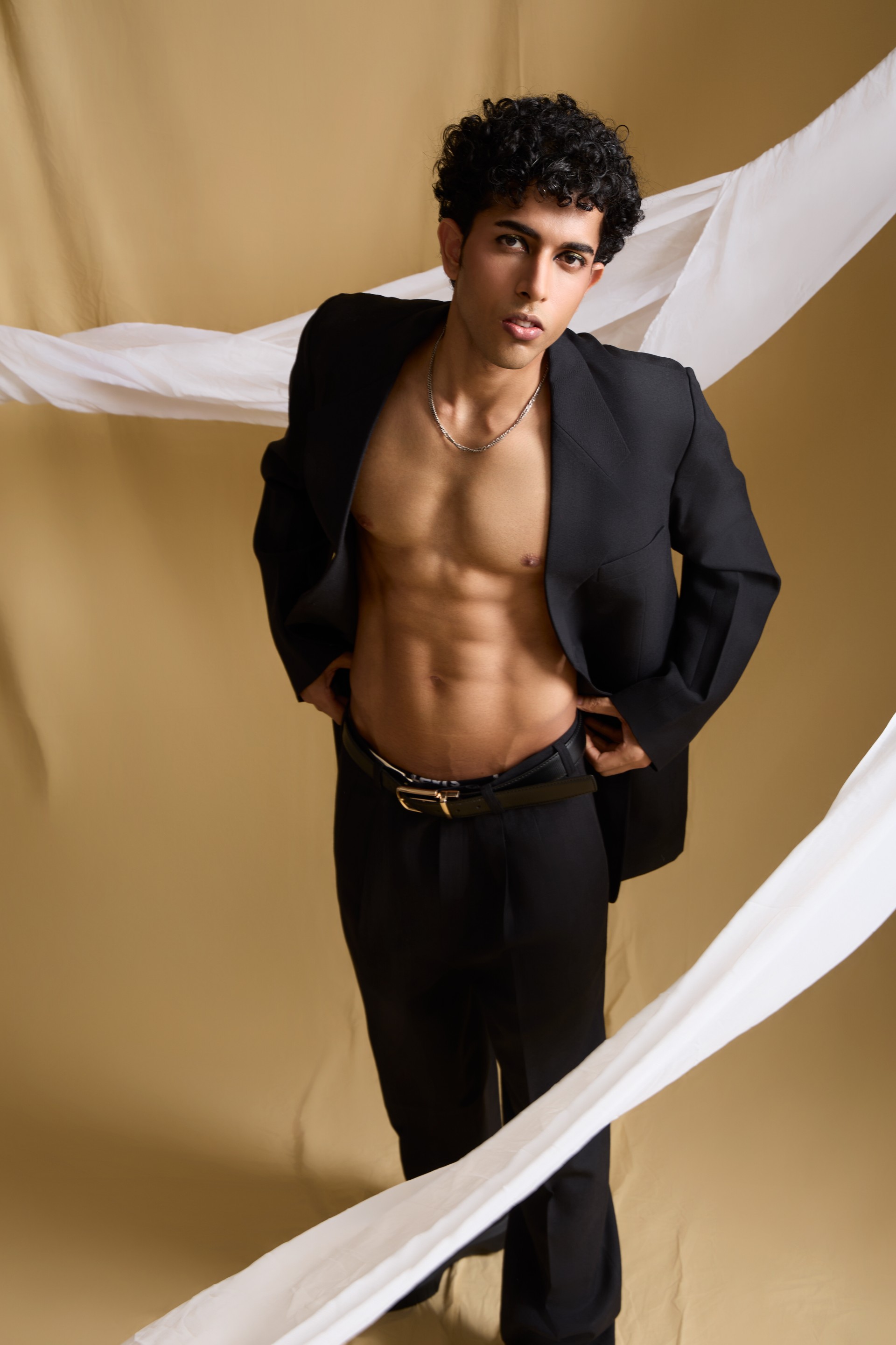 Studio Portrait with Flowing Fabric